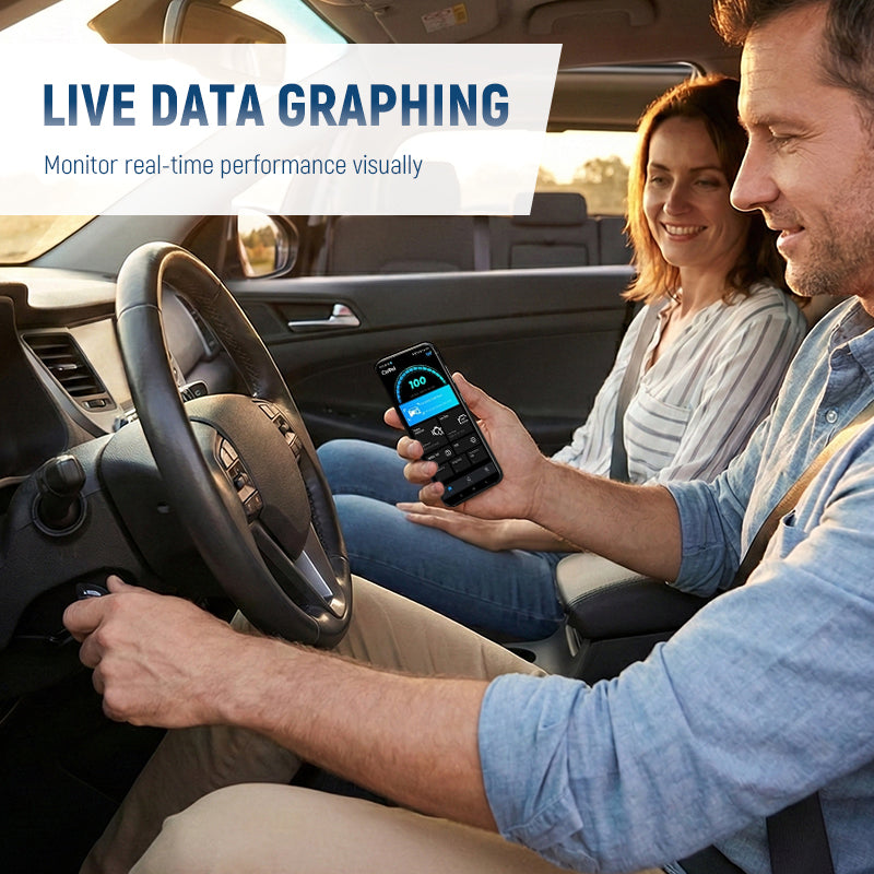 🔧🚗 Scanner de diagnostic portable pour voiture - Diagnostic complet de tous les systèmes | Données en temps réel | Test de batterie et d'émissions | Prise en charge des codes DTC | Bluetooth 5.0 | Android/iOS | 84,1 × 50,4 × 27,2 mm ✨