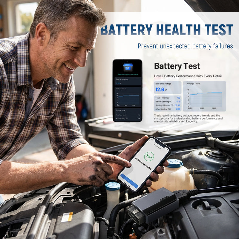 🔧🚗 Scanner de diagnostic portable pour voiture - Diagnostic complet de tous les systèmes | Données en temps réel | Test de batterie et d'émissions | Prise en charge des codes DTC | Bluetooth 5.0 | Android/iOS | 84,1 × 50,4 × 27,2 mm ✨