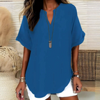 👚-60% DE RABAIS ! 🔥Haut court chic à manches courtes, col en V profond, ourlet asymétrique et tissu léger (5 couleurs, tailles S à 2XL) 🌸