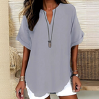 👚-60% DE RABAIS ! 🔥Haut court chic à manches courtes, col en V profond, ourlet asymétrique et tissu léger (5 couleurs, tailles S à 2XL) 🌸