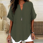 👚-60% DE RABAIS ! 🔥Haut court chic à manches courtes, col en V profond, ourlet asymétrique et tissu léger (5 couleurs, tailles S à 2XL) 🌸