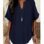 👚-60% DE RABAIS ! 🔥Haut court chic à manches courtes, col en V profond, ourlet asymétrique et tissu léger (5 couleurs, tailles S à 2XL) 🌸