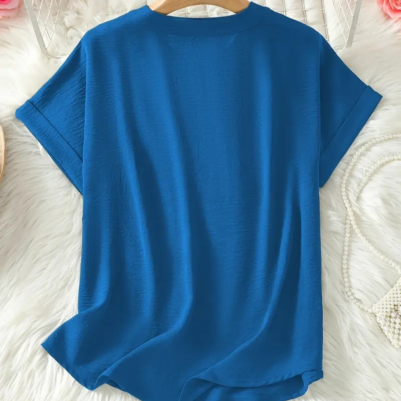 👚-60% DE RABAIS ! 🔥Haut court chic à manches courtes, col en V profond, ourlet asymétrique et tissu léger (5 couleurs, tailles S à 2XL) 🌸