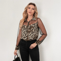 👚60 % DE RABAIS ! 🐆 Blouse léopard pour femme avec empiècements en maille contrastée – Manches longues, coupe ajustée et parfaite pour le bureau et les sorties du soir ✨