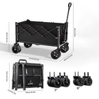 🛒 Chariot Pliant Robuste à Roues – 130L, Capacité 80kg, Cadre en Acier au Carbone, Tissu Oxford 600D, Roues 6” ou 7” – 2 Couleurs, Pliage en 1 Seconde ✨🏕️