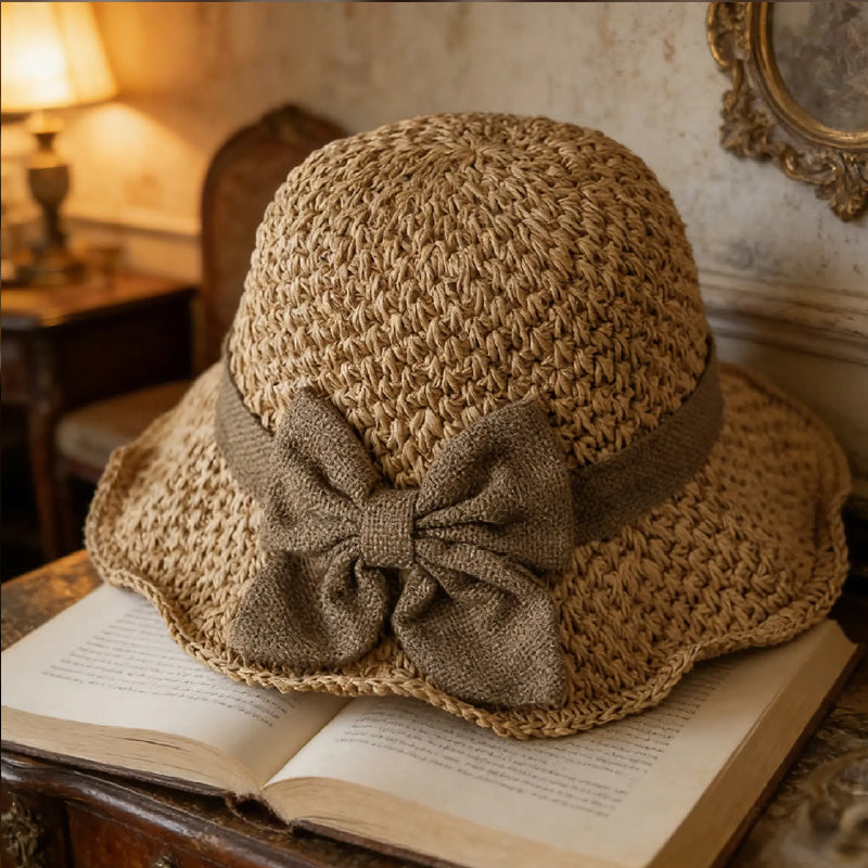 Chapeau de soleil élégant en paille tressée avec nœud