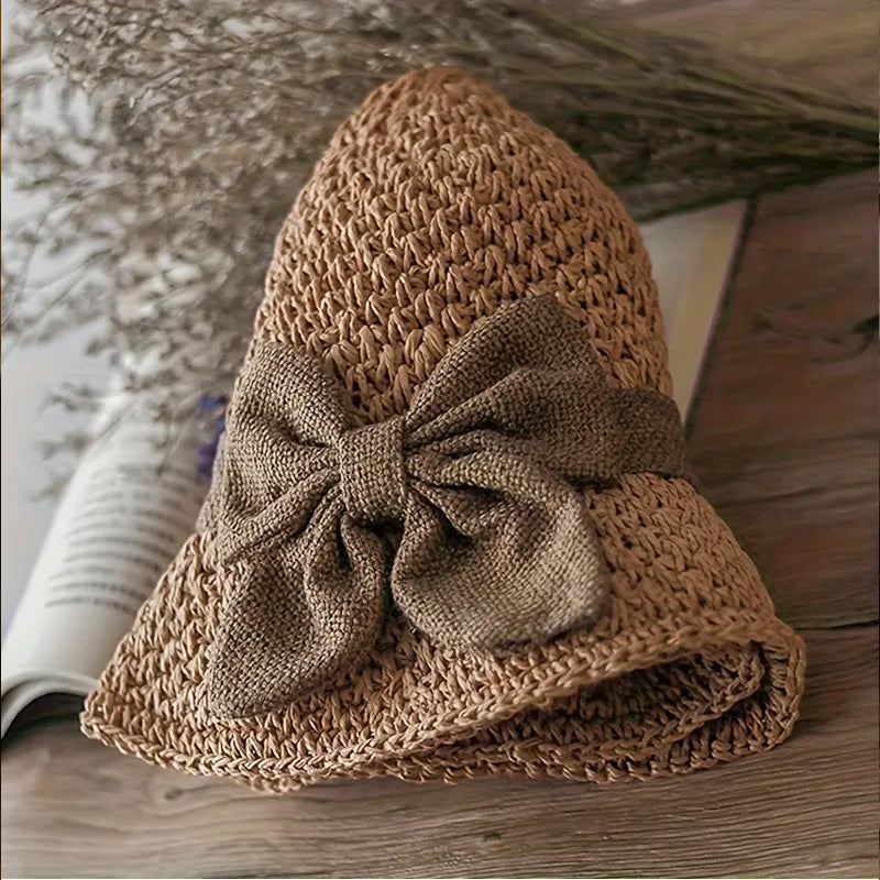 Chapeau de soleil élégant en paille tressée avec nœud