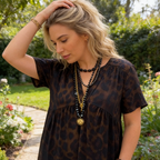 Robe longue femme col V imprimé léopard