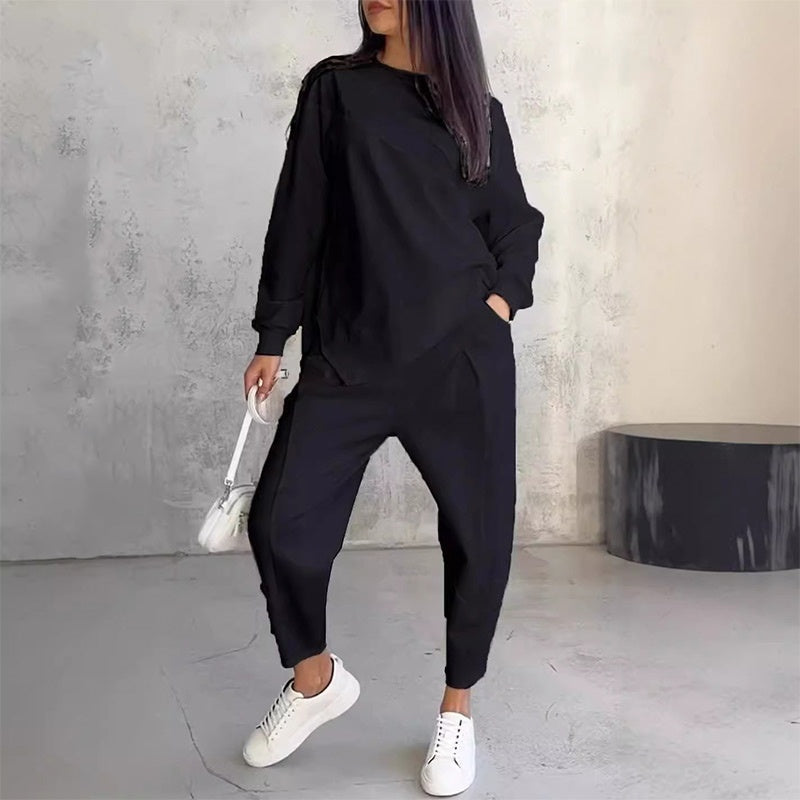 🌸✨Ensemble 2 Pièces Femme : Sweat-shirt à Manches Longues avec Ourlet Asymétrique et Pantalon