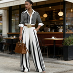 🟥SOLDES D'ÉTÉ🟥💞PLUS DE 50 000 ARTICLES VENDUS !💥50 % DE RÉDUCTION ! 🔥 Ensemble 2 pièces pour femme : chemise à rayures et pantalon large