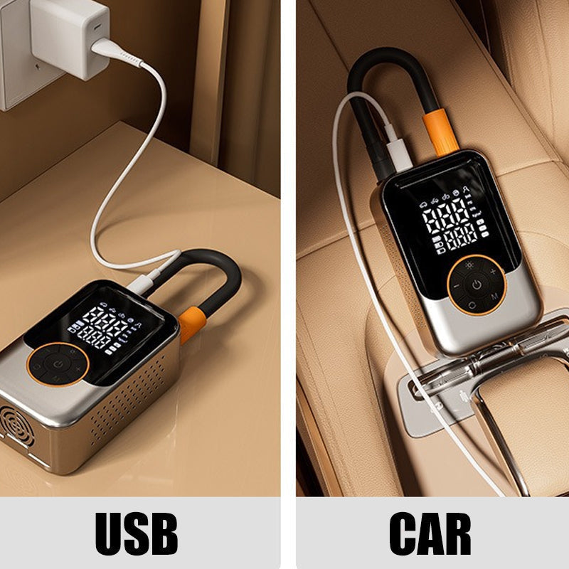 🚗✨ Gonfleur de Pneus Portable Sans Fil – Arrêt Automatique, Écran Numérique, LED Intégrée, Recharge Type-C – Voiture, Moto, Vélo & Ballons ⚡🔋