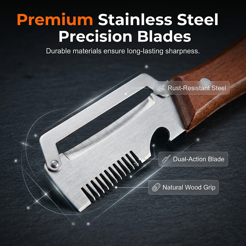 🧑‍🍳✨ Outil de Cuisine 3-en-1 – Ciseleur d'Oignons Verts, Économe & Ouvre-Bouteille – Lames en Acier Inoxydable, Manche Ergonomique en Bois – 19x8,8cm 🌿🔪
