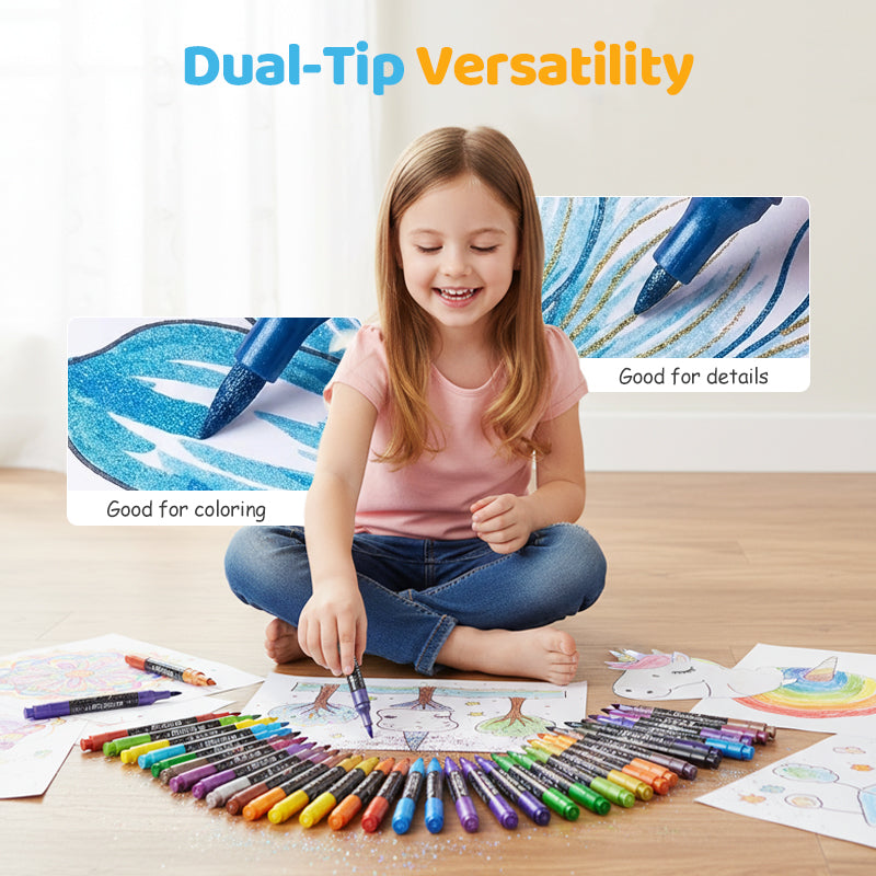 🎨Feutres pinceaux à paillettes🥇✨ : créez des œuvres d'art scintillantes en toute simplicité 🥳(🌈24-96 couleurs | Trait fluide sans bavures | Ne transpercent pas le papier📝)