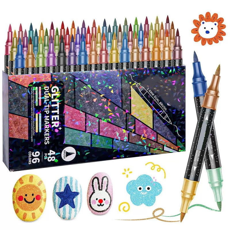 🎨Feutres pinceaux à paillettes🥇✨ : créez des œuvres d'art scintillantes en toute simplicité 🥳(🌈24-96 couleurs | Trait fluide sans bavures | Ne transpercent pas le papier📝)