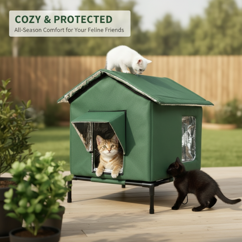 Niche pour chat d'extérieur 🏠 | Imperméable et thermique 🌡️ | Design surélevé de 12 cm 🐱 | Pliable et sûre en toutes saisons 🌧️