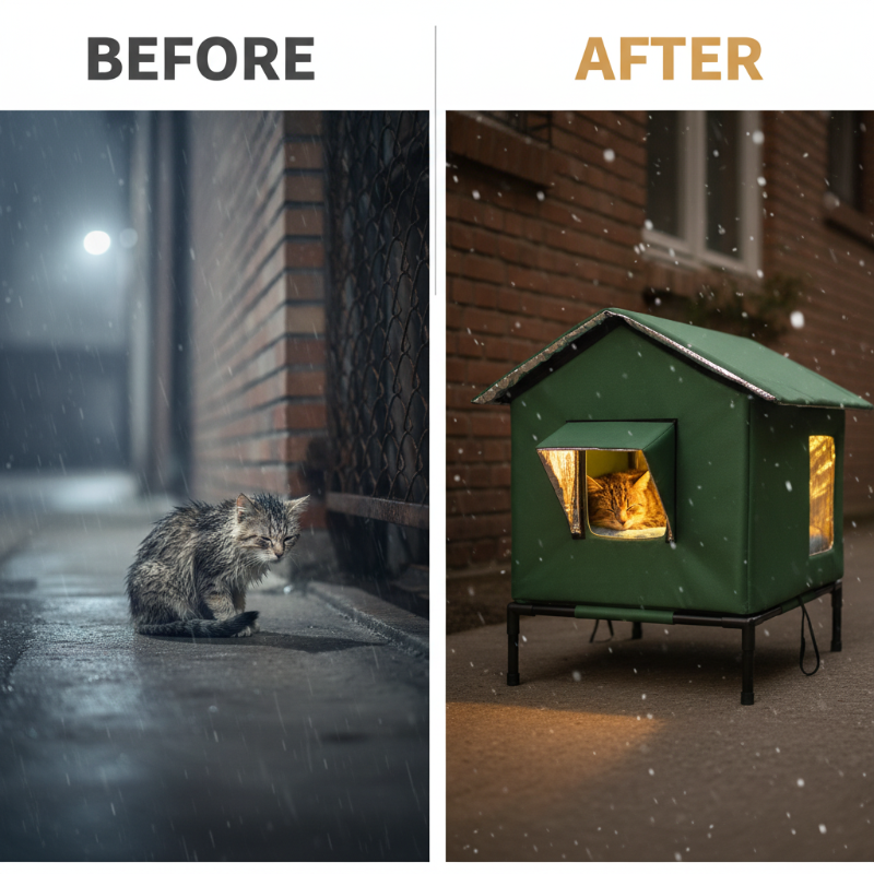 Niche pour chat d'extérieur 🏠 | Imperméable et thermique 🌡️ | Design surélevé de 12 cm 🐱 | Pliable et sûre en toutes saisons 🌧️