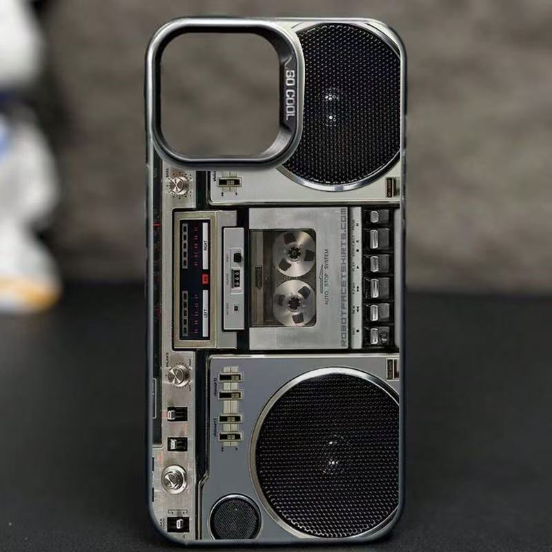 Coque de téléphone au design rétro boombox et lecteur de cassettes