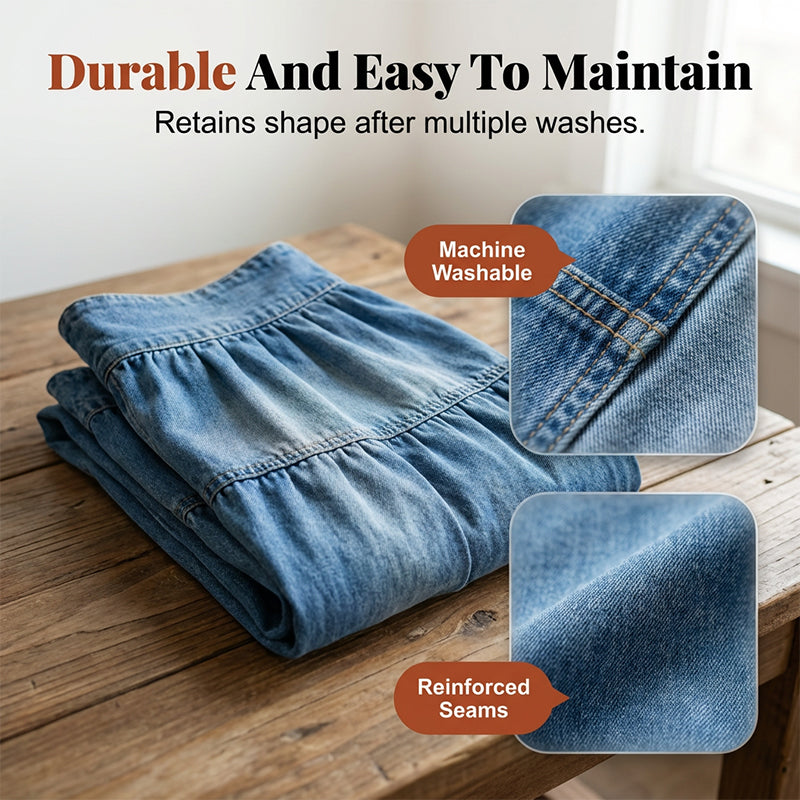 👗 40 % DE RÉDUCTION POUR UNE DURÉE LIMITÉE ! ✨ Jupe longue en jean – Taille haute, à volants, coupe trapèze, boutonnée sur le devant ✨