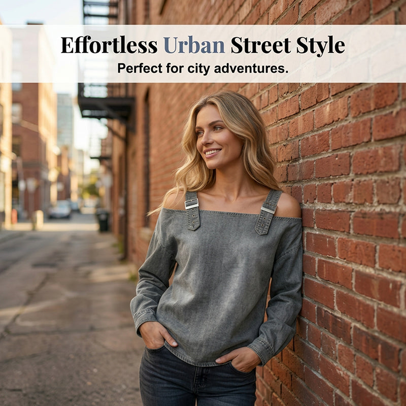 Top en Jean pour Femme à Bretelles Larges et Épaules Dénudées ✨☀️ - Décontracté Estival | 9 Couleurs | Tailles S-3XL | Doux & Respirant | Look Chic | 50% DE RÉDUCTION