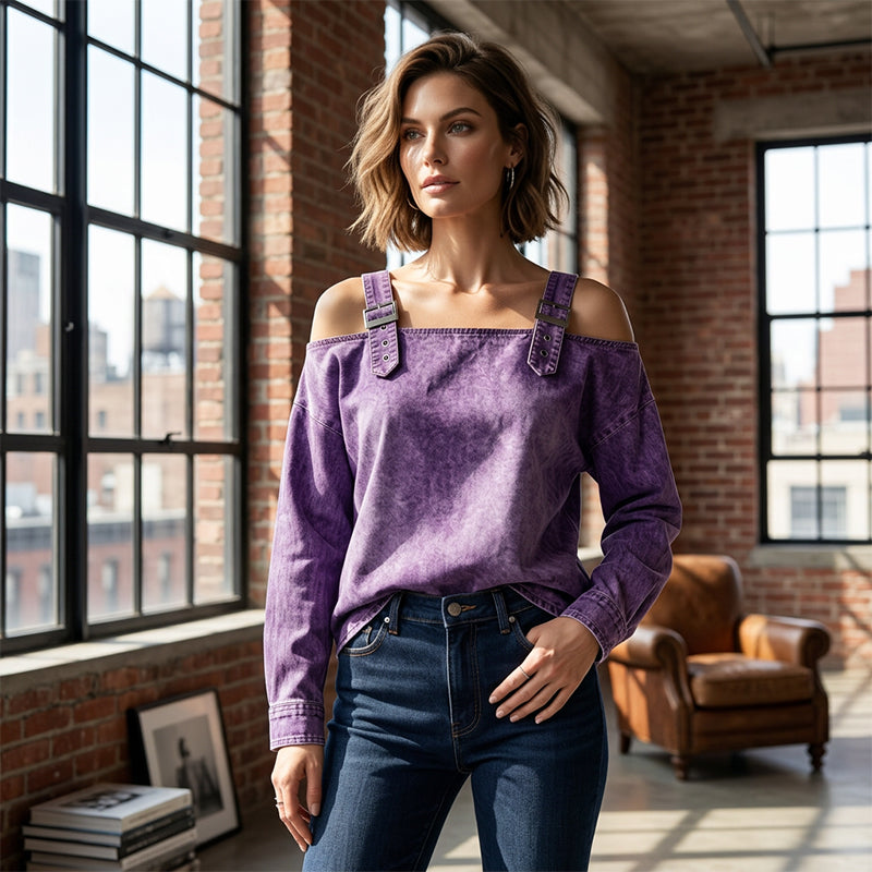 Top en Jean pour Femme à Bretelles Larges et Épaules Dénudées ✨☀️ - Décontracté Estival | 9 Couleurs | Tailles S-3XL | Doux & Respirant | Look Chic | 50% DE RÉDUCTION