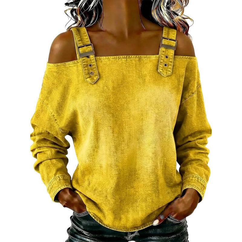 Top en Jean pour Femme à Bretelles Larges et Épaules Dénudées ✨☀️ - Décontracté Estival | 9 Couleurs | Tailles S-3XL | Doux & Respirant | Look Chic | 50% DE RÉDUCTION