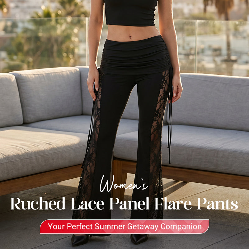 💕PROMOTION DE 50 % POUR UNE DURÉE LIMITÉE !🔥🌹👖 Pantalon pattes d'éléphant pour femmes avec empiècements en dentelle à volants✨