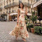 🌸Nouveautés 2026🌸 👗 Élégante robe longue plissée à imprimé floral ✨ – Encolure carrée romantique, manches à volants et jupe florale fluide🌷
