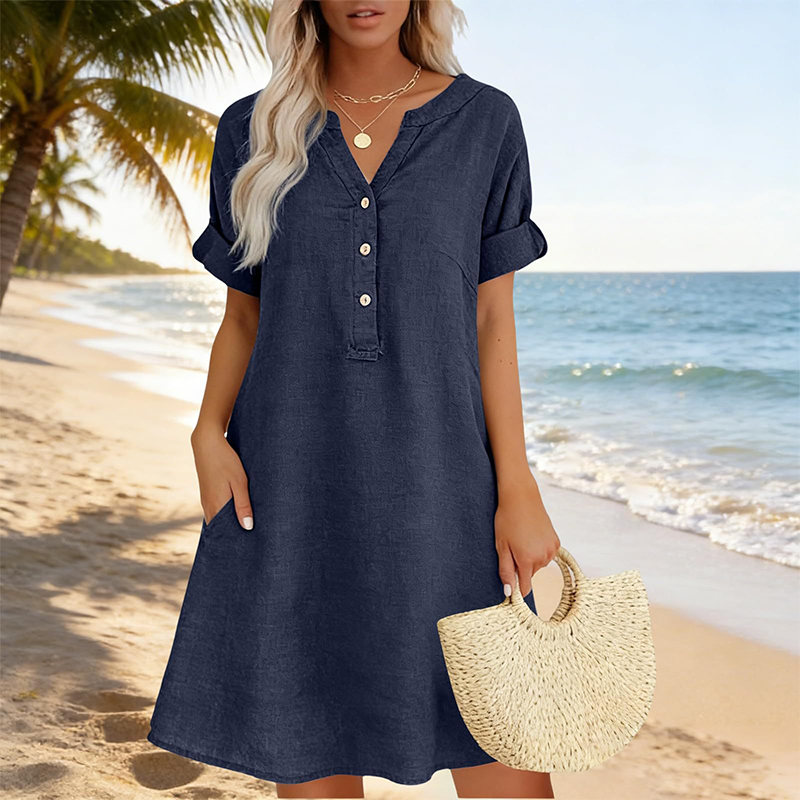 👗 Robe Tunique Col V pour Femme 🏖️✨ - Coupe Confortable | Poches | Respirante | 9 Couleurs | Tailles S-2XL | 50% DE RÉDUCTION