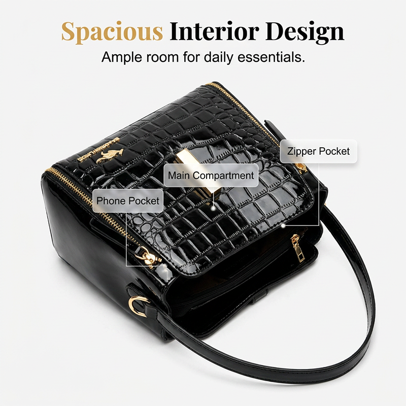 👜 50% DE RÉDUCTION POUR UNE DURÉE LIMITÉE ! ✨ Sac à main femme en crocodile brillant – Structuré, détails dorés, spacieux et élégant 💼