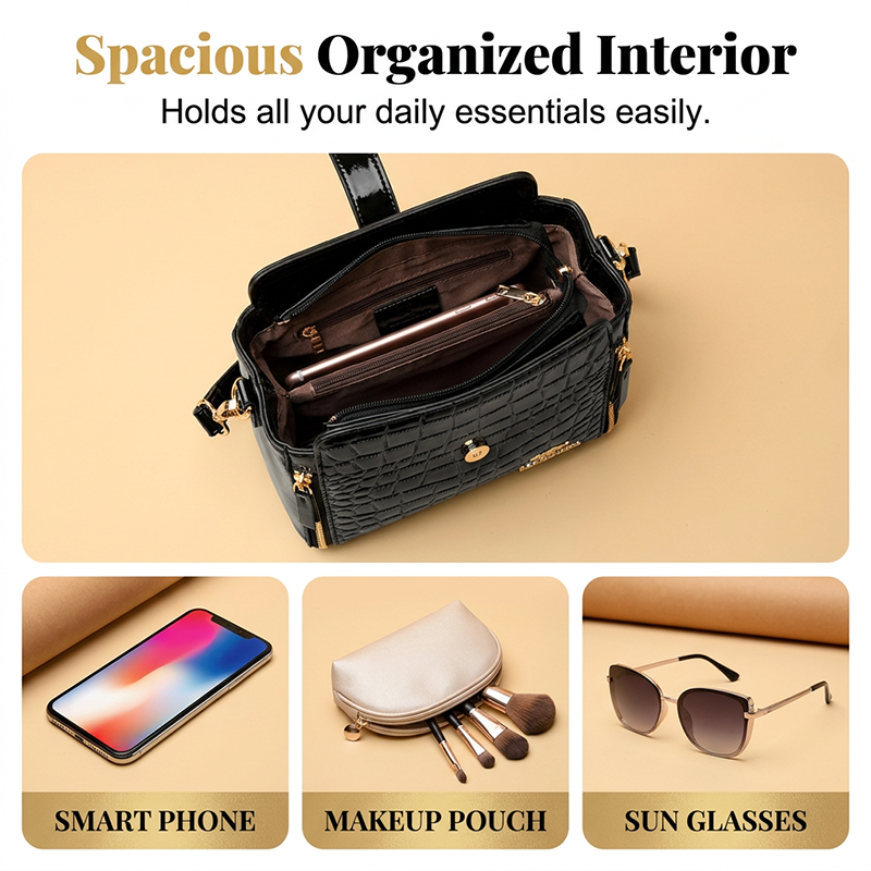 👜 50% DE RÉDUCTION POUR UNE DURÉE LIMITÉE ! ✨ Sac à main femme en crocodile brillant – Structuré, détails dorés, spacieux et élégant 💼