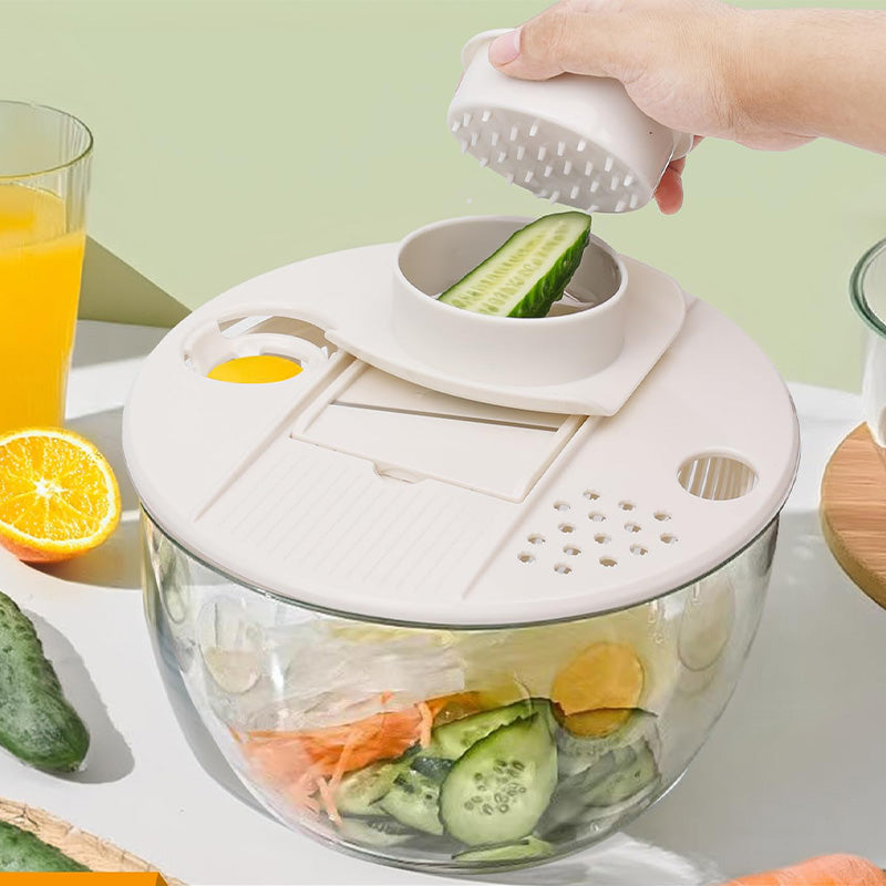 🥗 Essoreuse à Salade 9 en 1 – Lave, Coupe, Râpe & Essore | 5 L | 6 Lames Interchangeables | Compacte | Cuisine Saine et Rapide 🥒✨