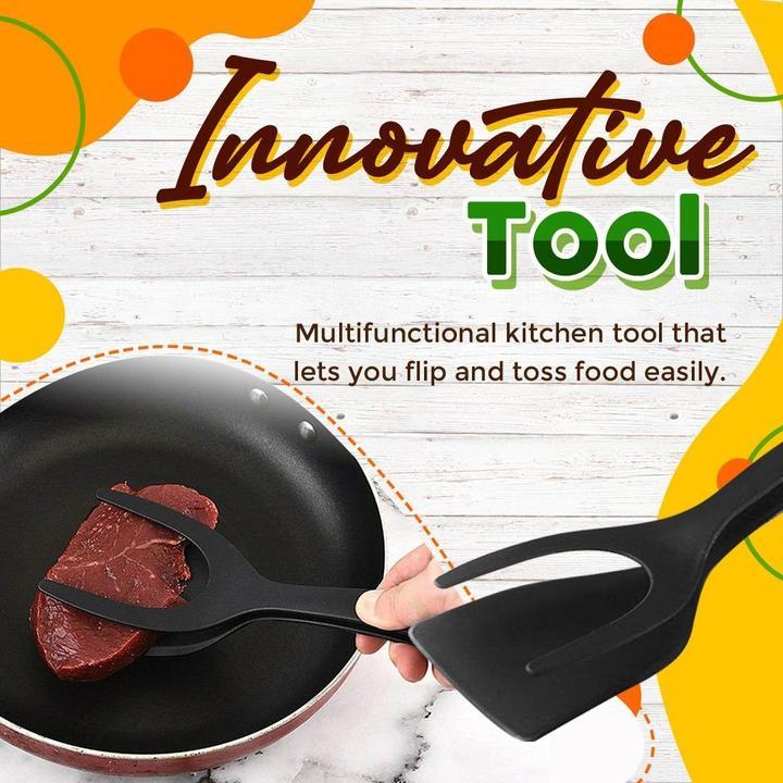 Fini les poêles rayées ! 🔥 Pince et Spatule 2-en-1 | Silicone Souple Antiadhésif et Résistant à la Chaleur