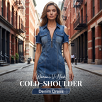 👖 50 % DE RÉDUCTION POUR UNE DURÉE LIMITÉE ! ✨ Robe en jean femme épaules dénudées – Col en V, ample, style bohème 🌼