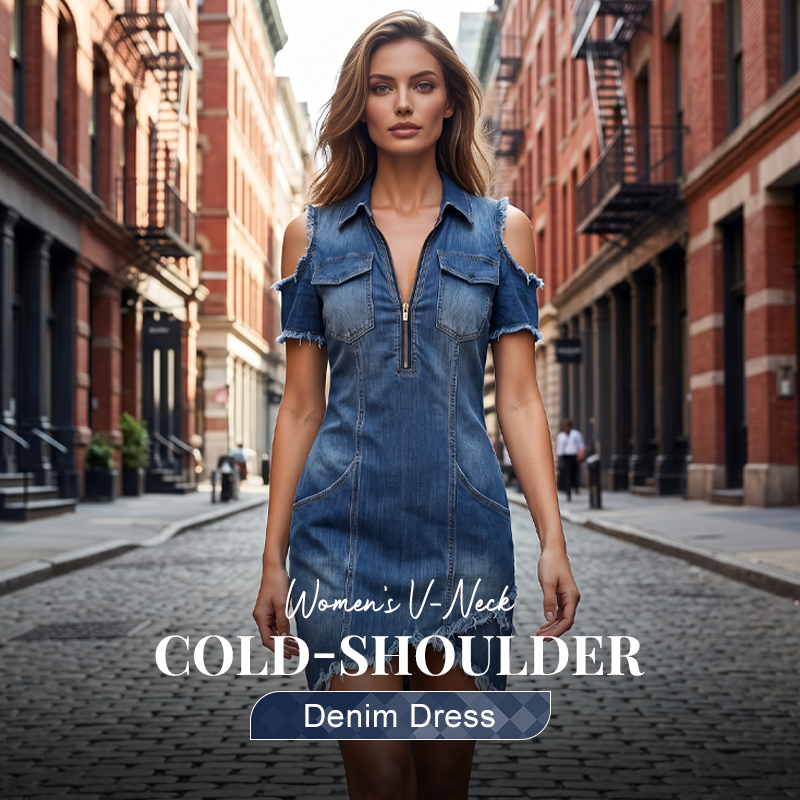 👖 50 % DE RÉDUCTION POUR UNE DURÉE LIMITÉE ! ✨ Robe en jean femme épaules dénudées – Col en V, ample, style bohème 🌼
