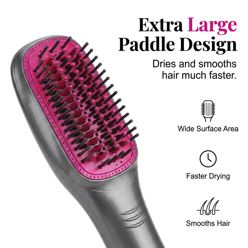 💇‍♀️ Brosse Sèche-Cheveux Professionnelle 3-en-1 – 1000W, Plaques Flottantes, Tête Plate Extra-Large, 110-220V, Poignée Antidérapante – 2 Couleurs ✨🌿