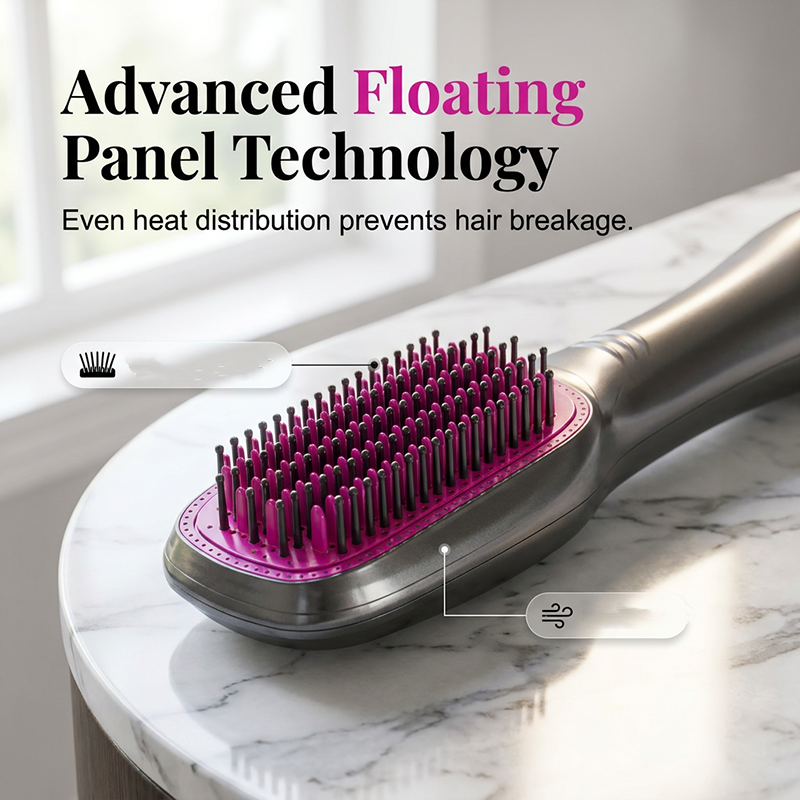 💇‍♀️ Brosse Sèche-Cheveux Professionnelle 3-en-1 – 1000W, Plaques Flottantes, Tête Plate Extra-Large, 110-220V, Poignée Antidérapante – 2 Couleurs ✨🌿
