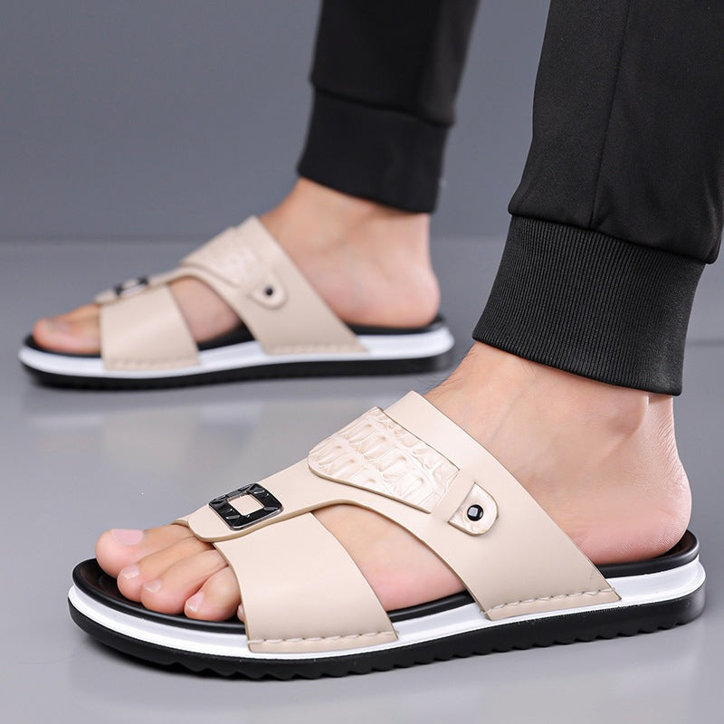 💨 Sandales homme respirantes à enfiler – cuir synthétique souple, faciles à assortir pour les journées chaudes☀️