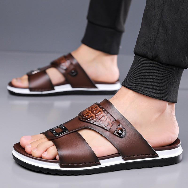 💨 Sandales homme respirantes à enfiler – cuir synthétique souple, faciles à assortir pour les journées chaudes☀️