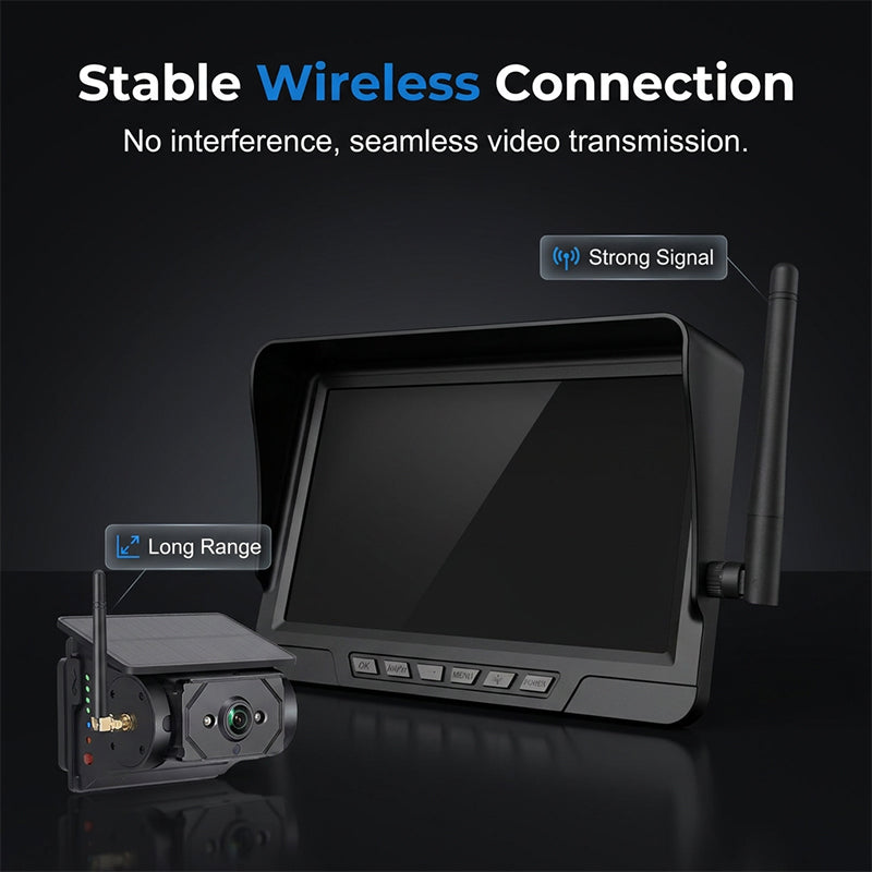 🚗 Caméra de Recul Sans Fil HD 📷 - Recharge Solaire | Pas de Câbles & Signal Stable | Idéale pour Voitures et Camping-Cars | Écran 7" & Étanche IP67 | 50% DE RÉDUCTION
