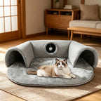 Niche tunnel 2 en 1 en peluche pour chats