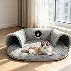 Niche tunnel 2 en 1 en peluche pour chats