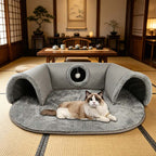 Niche tunnel 2 en 1 en peluche pour chats