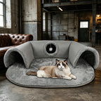 Niche tunnel 2 en 1 en peluche pour chats