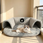 Niche tunnel 2 en 1 en peluche pour chats