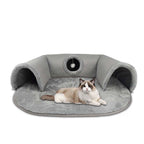 Niche tunnel 2 en 1 en peluche pour chats