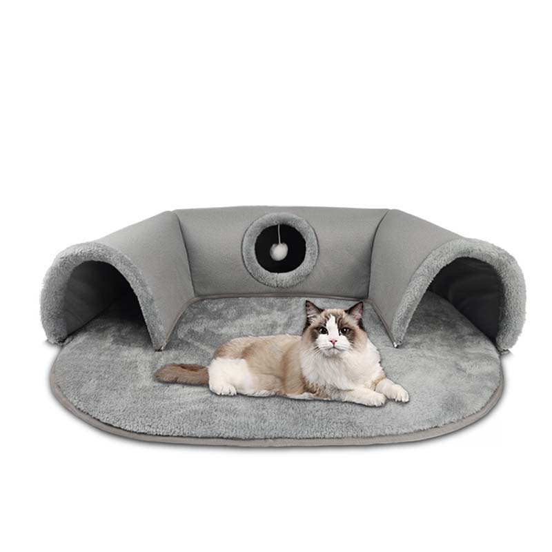 Niche tunnel 2 en 1 en peluche pour chats