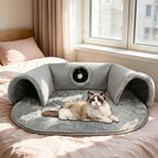 Niche tunnel 2 en 1 en peluche pour chats