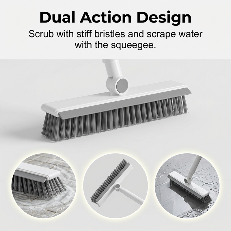 🧹Brosse 2 en 1 pour Joints & Coins avec Raclette de Sol – Manche Long en Acier Inoxydable 106cm, Tête Articulée 120°, Poils Durs + Caoutchouc Raclette, 2 Couleurs – Pour Carrelage, Salles de Bain & Sols 🏠💧