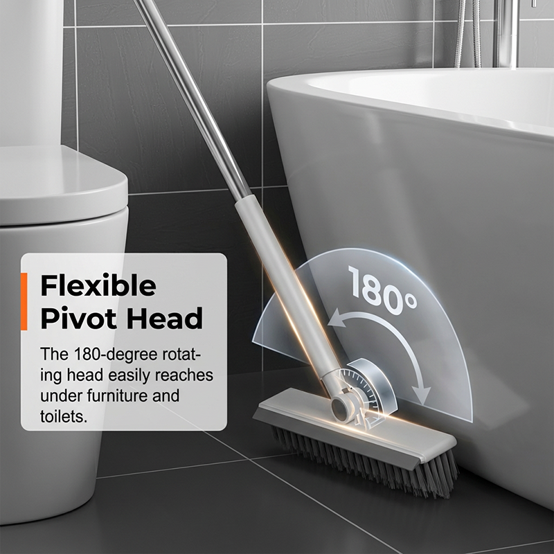 🧹Brosse 2 en 1 pour Joints & Coins avec Raclette de Sol – Manche Long en Acier Inoxydable 106cm, Tête Articulée 120°, Poils Durs + Caoutchouc Raclette, 2 Couleurs – Pour Carrelage, Salles de Bain & Sols 🏠💧