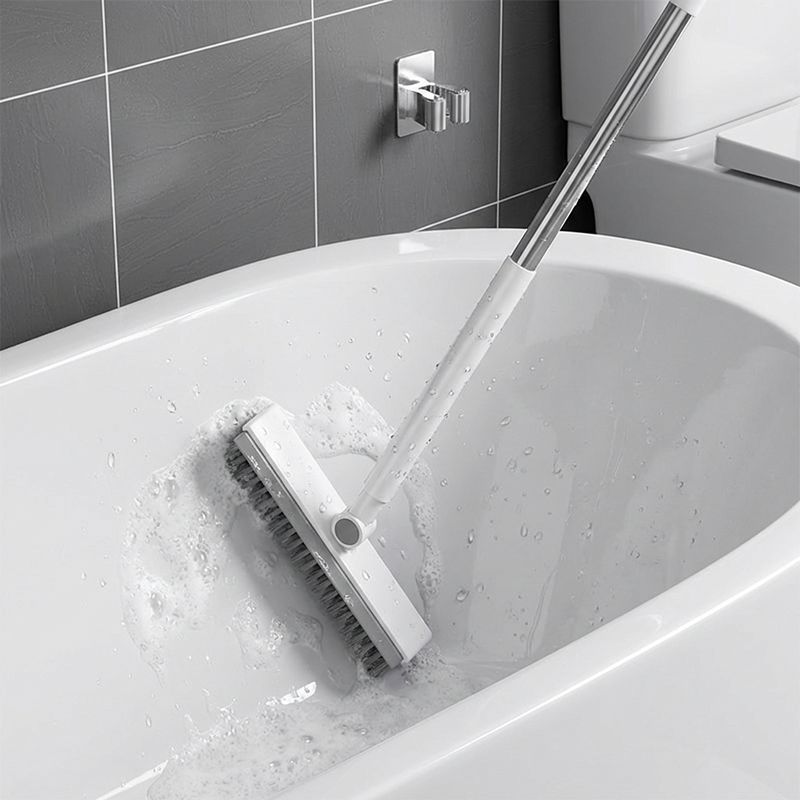 🧹Brosse 2 en 1 pour Joints & Coins avec Raclette de Sol – Manche Long en Acier Inoxydable 106cm, Tête Articulée 120°, Poils Durs + Caoutchouc Raclette, 2 Couleurs – Pour Carrelage, Salles de Bain & Sols 🏠💧